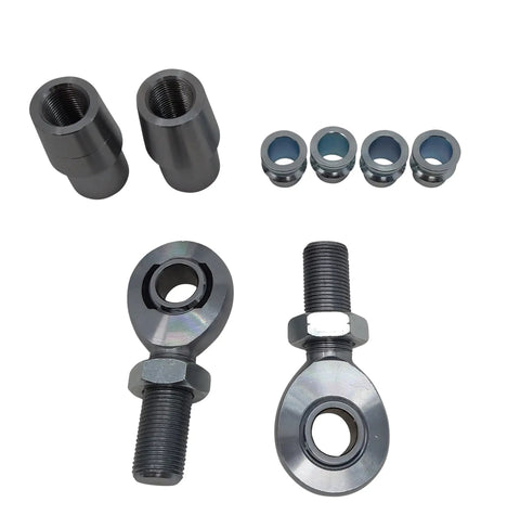 Heavy Duty 7/8 By 3/4 Inch Heim Ball Joint Kit featuring left and right threads, spacers, jam nuts, and tube adapters.