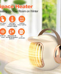 Portable 400W Space Heater For Office And Desk Use, Mini Tent Warmer For Camping, Indoor Only, With Tip Over Protection, Lightweight Cream White