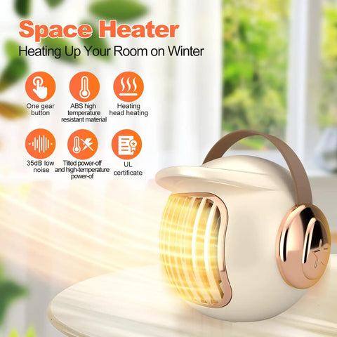 Portable 400W Space Heater For Office And Desk Use, Mini Tent Warmer For Camping, Indoor Only, With Tip Over Protection, Lightweight Cream White