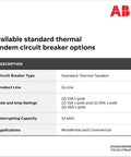 Q-Line THQLT2020 Tandem Circuit Breaker 20A 1P Pair for 120 to 240V Loads, 10 kAIC, Thermal Magnetic Plug On Breaker for Load Centers and Residential Panels, Built Tough With Easy Install and Reliable Overcurrent Protection, ABB spec sheet