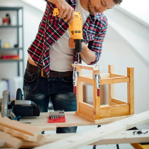 Woodworker using 2 Pcs J Hook Toggle Clamp 374lb Heavy Duty Pro Grade Toggle Latch Clamp on a wooden project