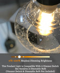 Close-up of 8 Inch Globe Pendant Light With Hand Blown Bubble Glass And Seeded Glass Details, showing dimmable brightness feature