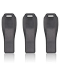 3-pack MB-127 belt clip replacement for ICOM handheld radios and BP battery packs, front view, plastic material, black color