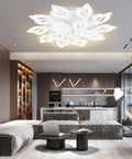Premium Dope Modern LED Ceiling Light With 15 Leaf Shape Heads Flush Mount 120W Power Dimmable shown in living room setting