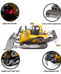 Remote Control Bulldozer One Sixteenth Scale With Light And Sound Nine Channel Front Loader RC Toy with metal roof and body