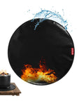 20 Inch Round Tabletop Fire Pit Mat Pro Grade Heat Resistant Silicone Countertop Protector showing fire and water resistance