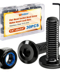 304 Stainless Steel Nuts and Bolts Kit One Quarter Inch by Twenty Threads Three Quarter Inch Long Flat Head Hex Socket Cap Furniture Screws with Nylon Insert Lock Nuts and Hex Wrench 30 Pieces displayed in a package.