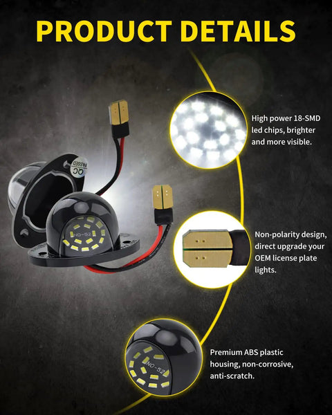 Bright LED License Plate Lights For Dodge Ram Pickup 1994-2001 1500 2500 3500 Pack Of 2 Replacement Tag Lamp Assembly High Power 18 SMD Chips White Beam details