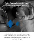 2K Indoor Pan Tilt Security Cam For Baby And Pet Monitor With Motion Alerts detecting baby crying next to sleeping infant in crib