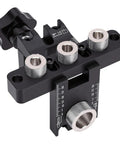 Rock Solid Self Centering Doweling Jig Kit Three In One Woodworking Tool with aluminum clamp and precision bushings close-up view.