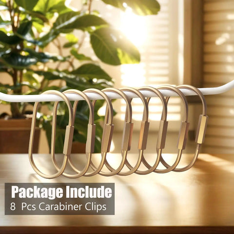 Locking Brass Carabiner Key Rings With Screw Lock Gold Tone Keychain Clip for Keys and Purses shown in package of 8