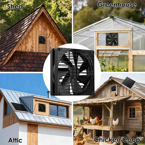 7 Inch Solar Powered Vent Fan With 22W Panel For Outdoors All Weather High Airflow Exhaust for shed, greenhouse, attic, chicken coop