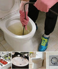 Using Super Flex Manganese Steel Drain Auger Cable 16mm Pipe Snake Clog Remover in toilet to clear blockages.