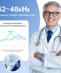 Dynamic Pro Grade 42 to 48 kHz Retainer Cleaner Machine With Digital Timer 200ml Mouth Guard Pod for Aligners Night Guards Dental Trays Braces and Toothbrushes White showing 42-48kHz sweep chart