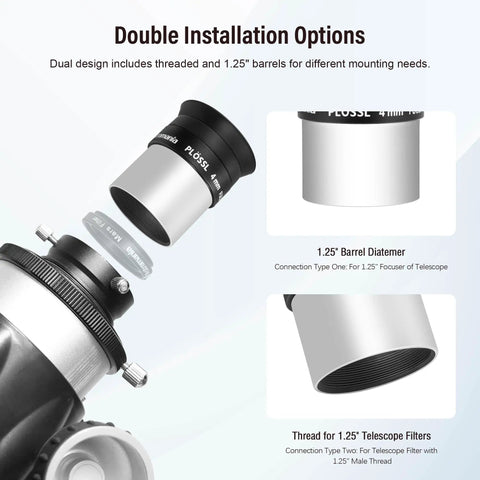 4Mm 1.25 Inch Plossl Eyepiece With Fully Multi Coated Optics 4 Element Plossl Design 1.25 Inch Filter Threaded