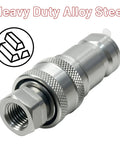 No Nonsense Direct Replacement 7J612-66323 And K2581-66220 Hydraulic Quick Coupler Set With Dust Caps alloy steel close-up