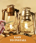 Set Of Four Heavy Duty Brass Finish Lamp Turn Knobs For Retro Lighting Fixtures Featuring Smooth Twist On Off Switches Crafted From Solid Zinc Alloy Hardware That Adds A Pretty Darn Cool Vintage Vibe To Your Home Setup, showing installation tool and lanterns.