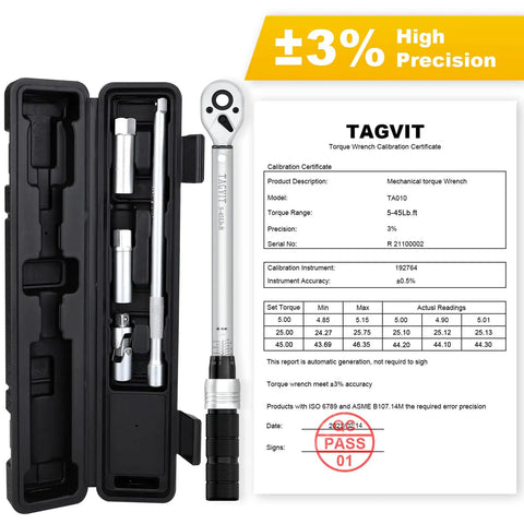 Three Eighths Inch Drive Click Torque Wrench Set Garage Ready Dual Direction Adjustable Torque Five To Forty Five Foot Pounds And Six To Sixty One Newton Meters Includes Spark Plug Socket Extension Bar And Universal Joint For Bike And Car