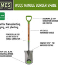 Wood handle border spade from Three-Piece Small Spaces Gardening Kit With Border Spade, Digging Fork, And Round Point Shovel