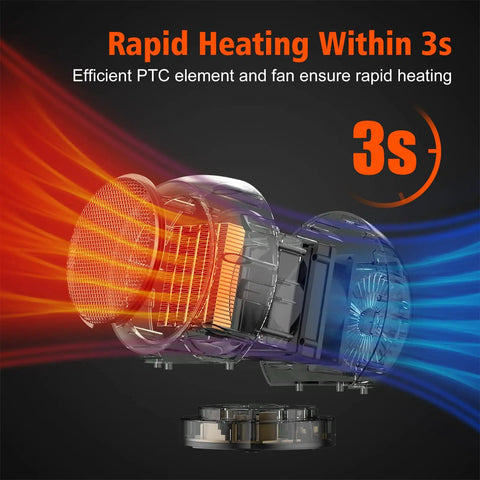 Diagram showing the internal components of a Compact PTC Ceramic Space Heater Portable Electric Desk Heater For Home Office Bedroom Fast Heat In Just 3 Seconds Your Go To Desk Heater Lightweight Safety Auto Shutoff Under Desk Friendly Light Brown, with emphasis on rapid 3-second heating feature.