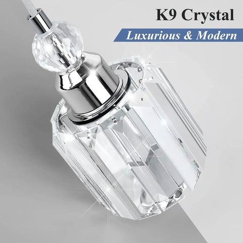 Close-up of Modern Three Light Crystal Cluster Pendant Chandelier For Kitchen Island Dining Room Table Adjustable Hanging
