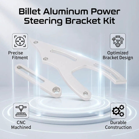 Heavy Duty Billet Aluminum CNC Power Steering Pump Bracket Kit Mid Mount V Belt Fit For 289 302 351W SBF Engines Plus 64-69 Cars And Trucks Make Your Ride Rock Smooth, CNC machined billet aluminum