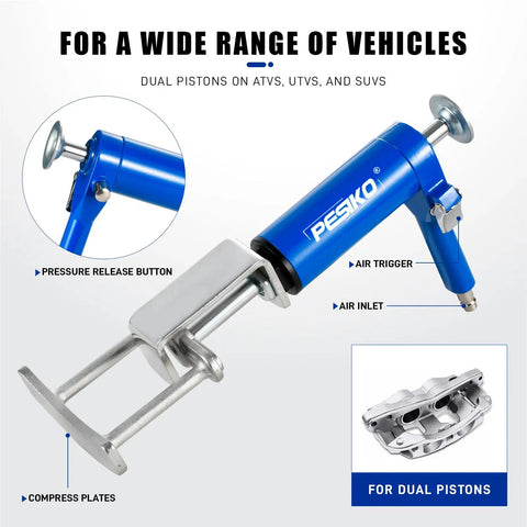 Air Operated Dual Brake Caliper Piston Compressor Tool For Quick Brake Pad Replacement With Over 180 Pounds Of Pressure Pro Grade Pneumatic Caliper Tool For Easy Vehicle Brake Servicing
