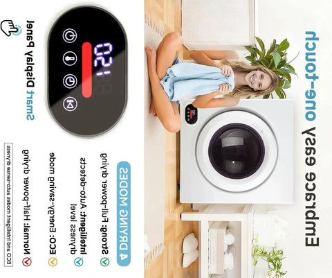 Smart display panel of All In One Electric Washer Dryer Combo Smooth Operator showcasing cycle options and settings.