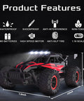Beast Mode One Sixteen Scale Off Road RC Monster Truck With Twenty Kmph Top Speed LED Headlights And Chassis Lights