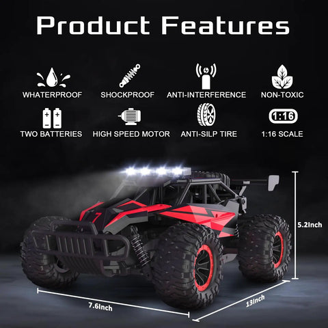 Beast Mode One Sixteen Scale Off Road RC Monster Truck With Twenty Kmph Top Speed LED Headlights And Chassis Lights