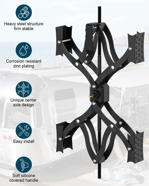 X Shape Wheel Chocks Stabilizer XL for travel trailers campers and trucks double sets with drill adjust locked RV tire stabilizers