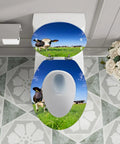 Elongated Toilet Seat with Quiet Close Quick Release in a unique cow design, measuring 14.5" x 18.5" for a fun bathroom upgrade.