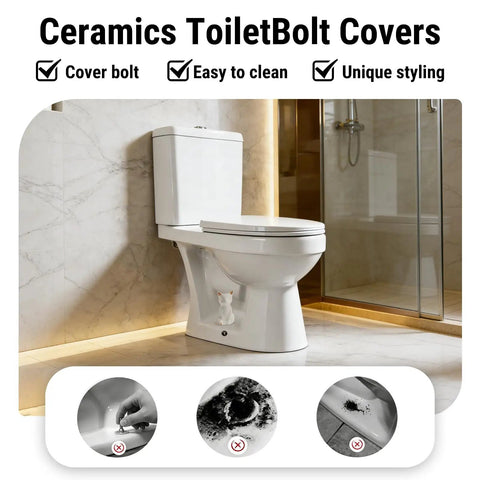 Premium Ceramic Toilet Bolt Covers With A Super Cute Cat Design To Crush Rust And Dampness While Keeping Your Bathroom Hardware Vibing Immaculately All Season Long, featuring easy-to-clean white ceramic with cat design.