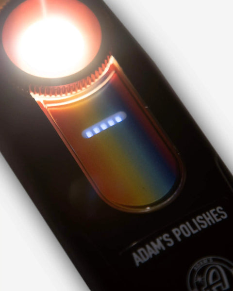 Close-up of a Handheld Dual LED UV Flashlight for Detail Pros with 2700K 4500K 6000K color temps UV 395 to 400nm IP65 Waterproof