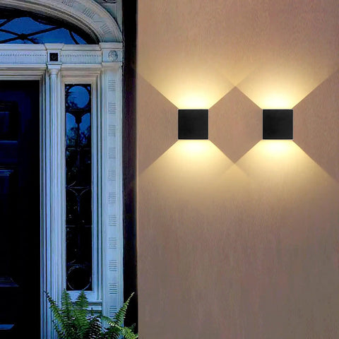 4 Pack Outdoor Indoor LED Wall Lights Sconces IP65 Waterproof Square Aluminum Up And Down Lighting Sleek Black 12W 3000K Warm
