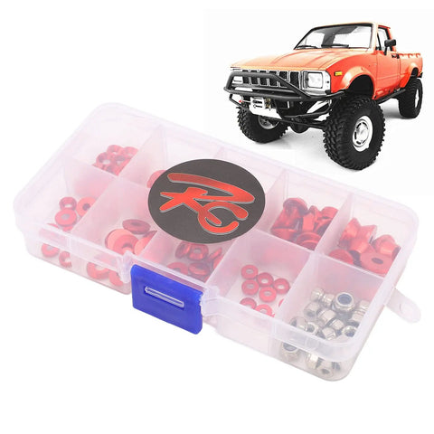 Premium Aluminum CNC Machined RC Screw Washer Kit With Flat Cup Head Washers And Nuts in red storage box for RC cars
