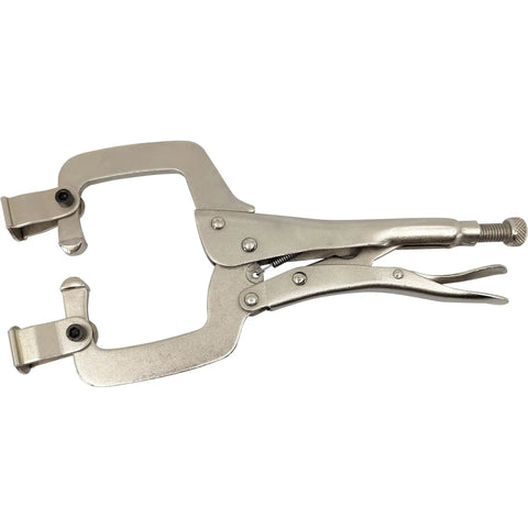 Heavy Duty 2in1 Welding Table Clamp 11 Inch Long With 3 Inch Jaw Opening Quick Lock Release For Easy Pad And Spot Head Switching Killer Grip Straight Up Tough Boss Grade Metal Fabrication Workbench Tool