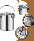 Stainless Steel Sealed Water Bucket And Multipurpose Stockpot For Bar And Kitchen Built Tough Storage Container With Easy Clean Surface Even Heating Durable Barware Pot 20 By 20 Cm Commercial Grade showing lid and base angles