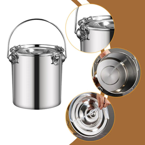 Stainless Steel Sealed Water Bucket And Multipurpose Stockpot For Bar And Kitchen Built Tough Storage Container With Easy Clean Surface Even Heating Durable Barware Pot 20 By 20 Cm Commercial Grade showing lid and base angles