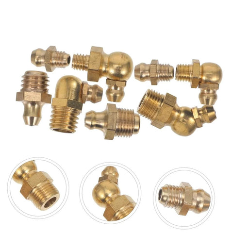 Go To Tough Grease Fitting All In One Kit With Straight 45 Degree And 90 Degree Nozzles for automotive use, brass fittings