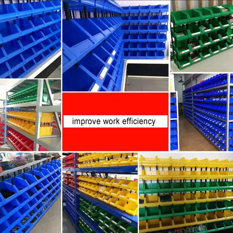 Top Shelf Stackable Storage Bins And Tool Organizer For Garage Or Shop Hardware Parts Tote Red Eighty Piece Set Beast Mode Polypropylene Crates in various colors.