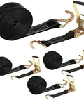 4 Pack 2 Inch 20 Foot Ratchet Straps Heavy Duty Tie Down Workhorse With Double J Hook And 8000 Lbs Break Strength isolates strap detail.