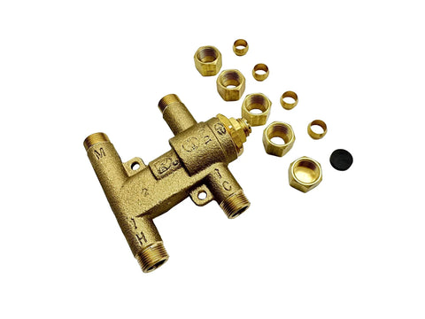Under Counter Thermostatic Mixing Valve Three Eighths Inch Brass Lead Free Body With Temperature Adjustment And Locking Nut
