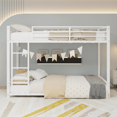 Metal Twin Over Twin Bunk Bed With Noise Reduction Durable Steel Frame Rust Resistant White Finish Safe Guard Rails Split Into Two Beds