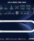 U Bend LED Tube Light For Fluorescent Replacement, 3 Color Temps 3500K 4000K 5000K, specifications image with G13 base