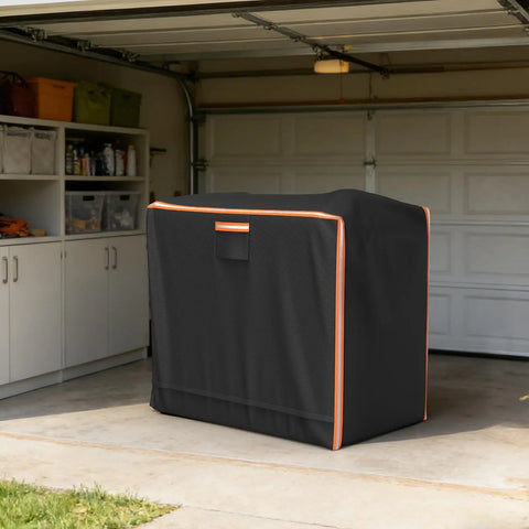 Custom Fit Waterproof Cover For SuperHandy Tugger Mobility Scooter GUO133-FBA keeps rain dust and grime away, black with orange trim.