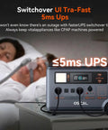 Massive Portable Power Station With LiFePO4 Battery And 6000W AC Output Solar Generator Beast Mode in bedroom powering CPAP machine.