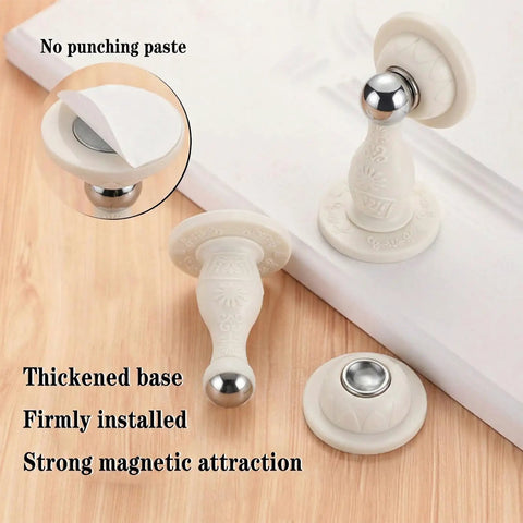 Heavy Duty Magnetic Door Stopper 2 Pack With Peel And Stick Adhesive Silicone Wall Protector No Drill Floor Catch For Renters And Home Office White Pro Move Design with thickened base and strong magnet.