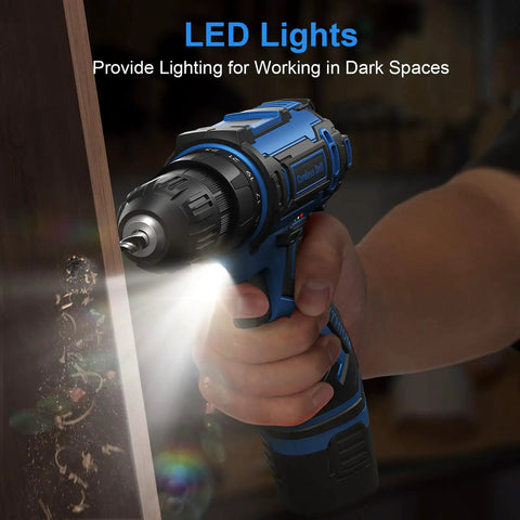 12V Cordless Drill Kit With 92 Accessories, 3/8 Inch Keyless Chuck, Built In LED Light, 25 Plus 1 Clutch Settings in use