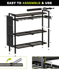 Assembly view of Power Tool Organizer Cart With Charging Station For 8 Drills Heavy Duty Standing Garage Storage Rack Utility Tool Shelf With Side Pockets Black Finish
